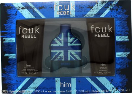 FCUK Rebel For Him Gavesett 100ml EDT + 200ml Dusjsåpe + 200ml Aftershave Balm