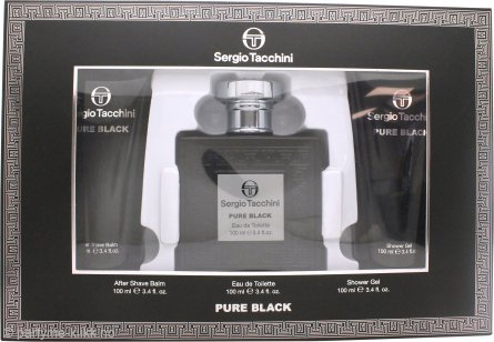 Sergio Tacchini Pure Black Gavesett 100ml EDT + 100ml Dusjgel + 100ml Aftershave Balm