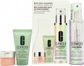 Clinique even tone essentials gift set 50ml even better clinical radical dark spot corrector interrupter 30ml 7 day scrub cream 5ml all about eyes