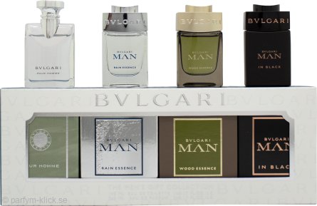 Bvlgari Miniatures For Him Gift Set 5ml Pour Homme EDT + 5ml Man Rain Essence EDP + 5ml Man Wood Essence EDP + 5ml Man In Black EDP